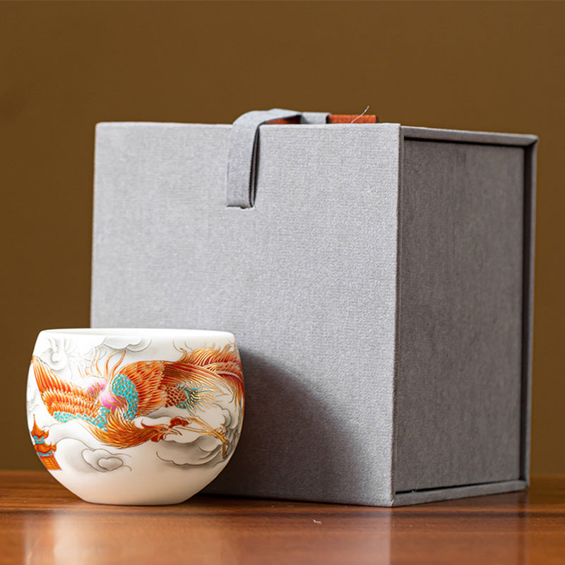 Tasse à thé en céramique Dragon Phoenix 130 ml Décoration zen Cadeau