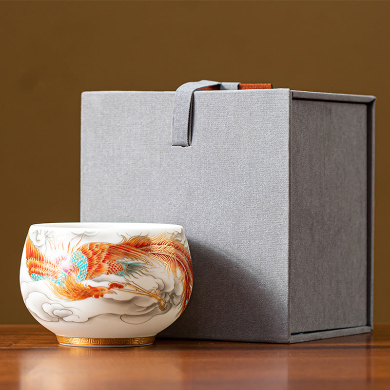 Tasse à thé en céramique Dragon Phoenix 130 ml Décoration zen Cadeau