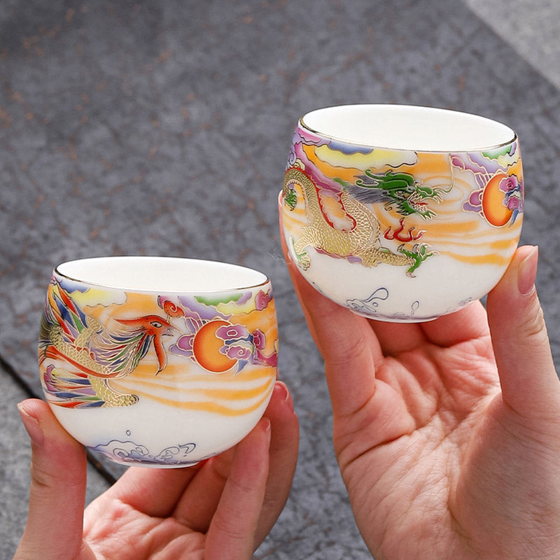 Tasse à thé en céramique Dragon et Phénix 190 ml | Vaisselle spirituelle