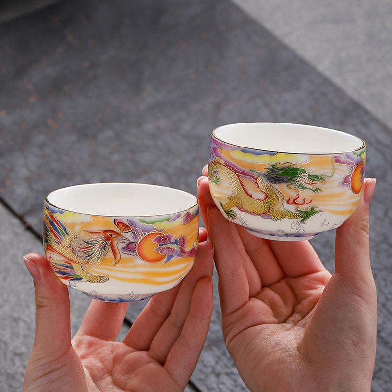 Tasse à thé en céramique Dragon et Phénix 190 ml | Vaisselle spirituelle