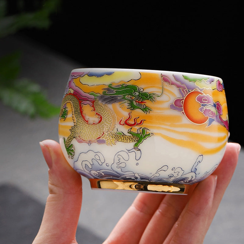 Tasse à thé en céramique Dragon et Phénix 190 ml | Vaisselle spirituelle