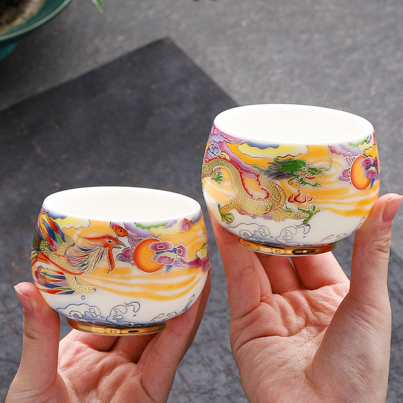 Tasse à thé en céramique Dragon et Phénix 190 ml | Vaisselle spirituelle