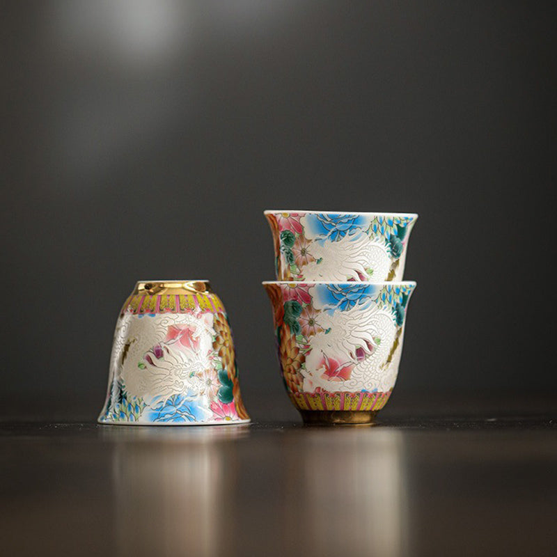 Tasse à thé en céramique Dragon et Phénix 50 ml | Décor Zen