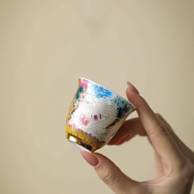 Tasse à thé en céramique Dragon et Phénix 50 ml | Décor Zen