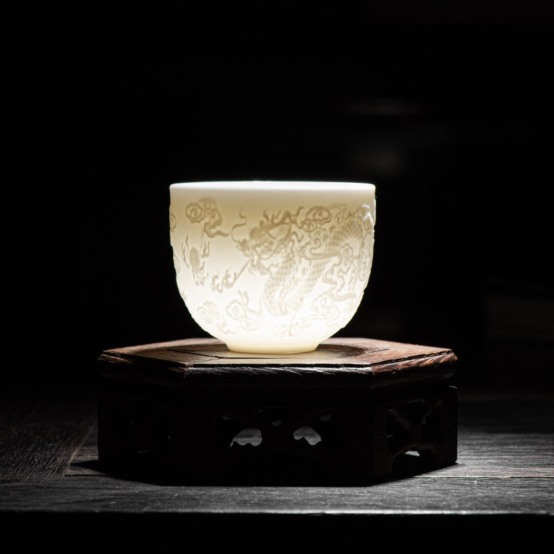 Tasse à thé en porcelaine blanche Dragon Phoenix Décor Zen 115 ml