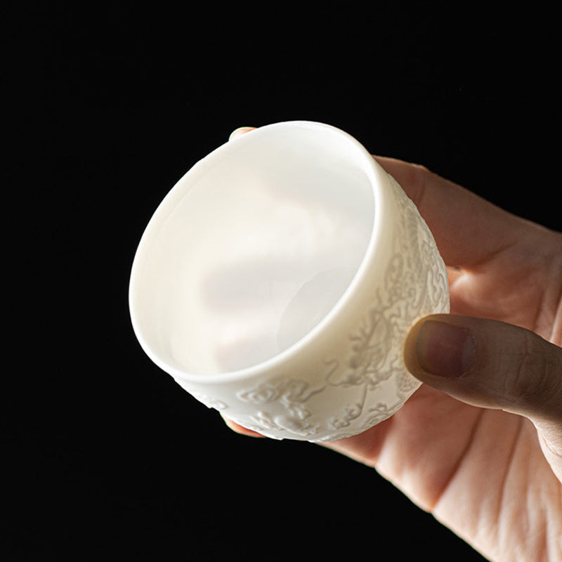 Tasse à thé en porcelaine blanche Dragon Phoenix Décor Zen 115 ml
