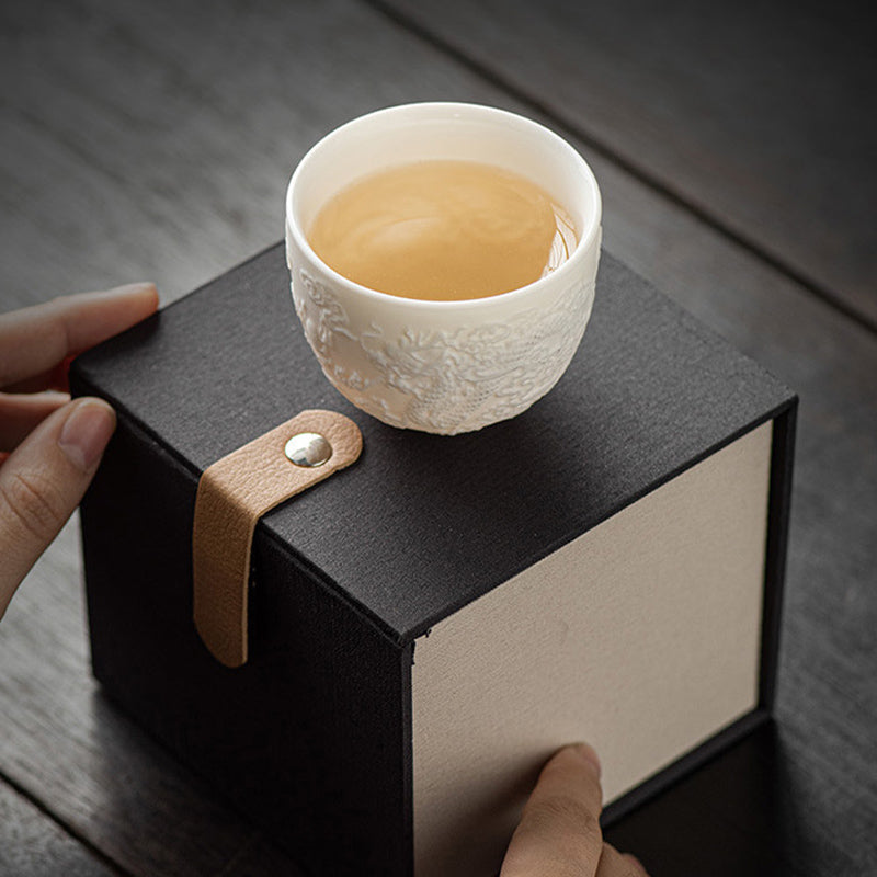 Tasse à thé en porcelaine blanche Dragon Phoenix Décor Zen 115 ml