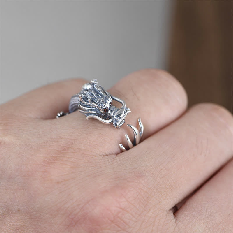 Bague Dragon en argent sterling 925 pour la chance et le succès