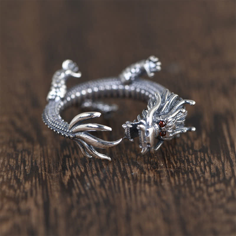Bague Dragon en argent sterling 925 pour la chance et le succès