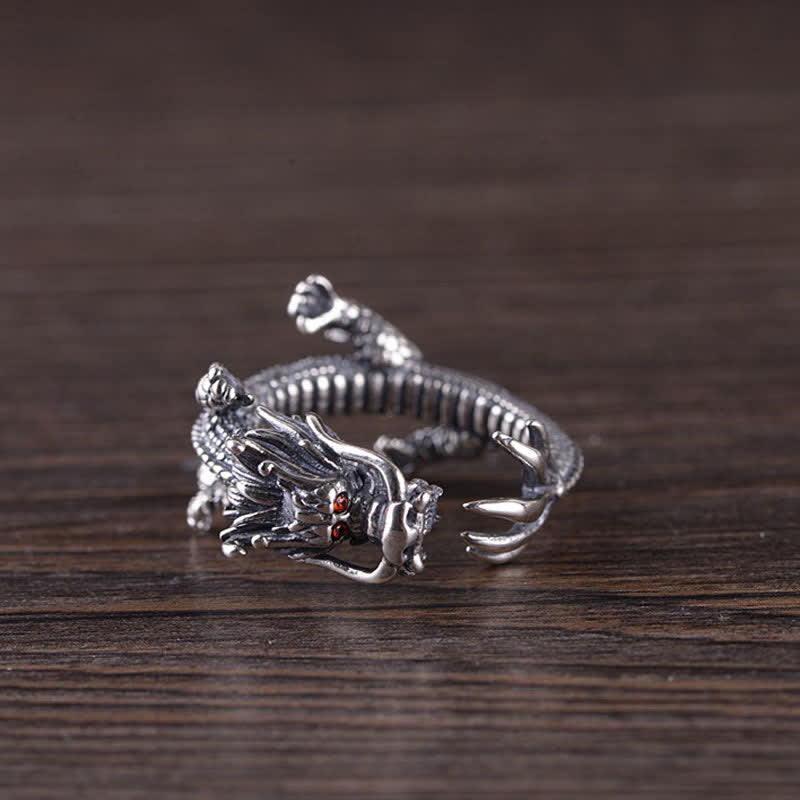Bague Dragon en argent sterling 925 pour la chance et le succès