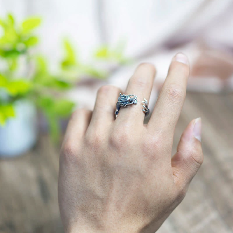 Bague Dragon en argent sterling 925 pour la chance et le succès