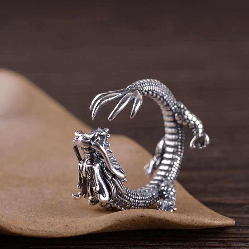 Bague Dragon en argent sterling 925 pour la chance et le succès