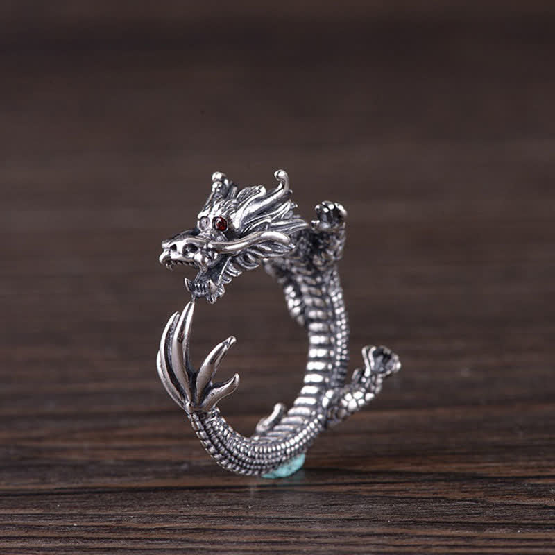Bague Dragon en argent sterling 925 pour la chance et le succès