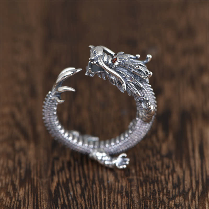 Bague Dragon en argent sterling 925 pour la chance et le succès