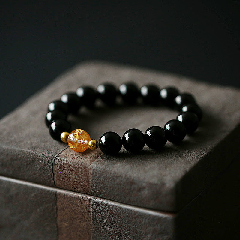 Bracelet Force du Dragon | Obsidienne noire et onyx blanc 10 mm