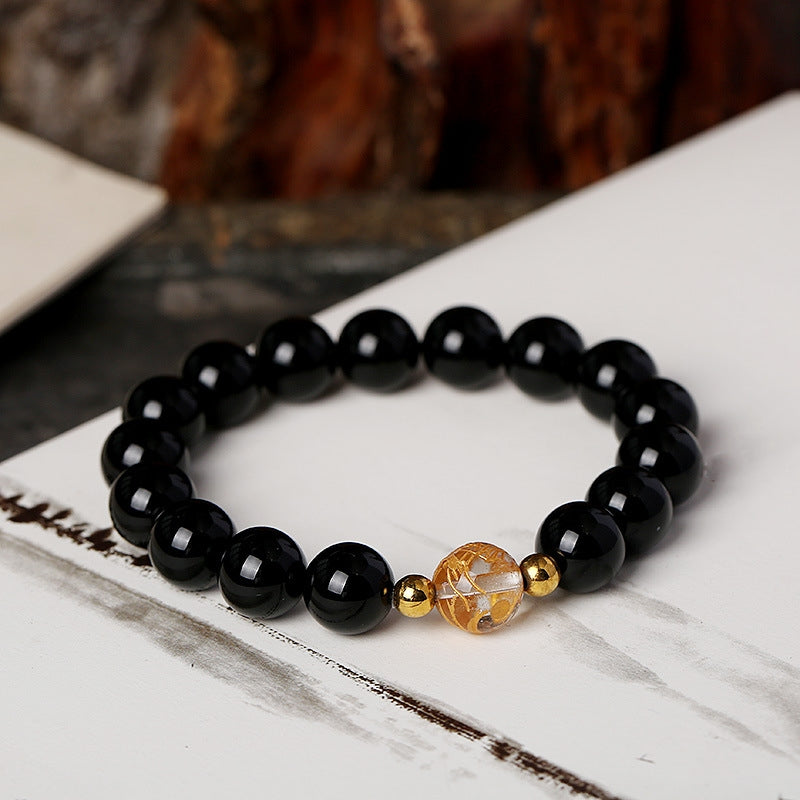 Bracelet Force du Dragon | Obsidienne noire et onyx blanc 10 mm