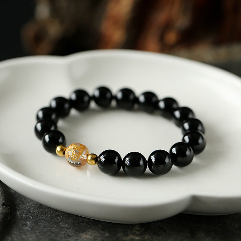 Bracelet Force du Dragon | Obsidienne noire et onyx blanc 10 mm