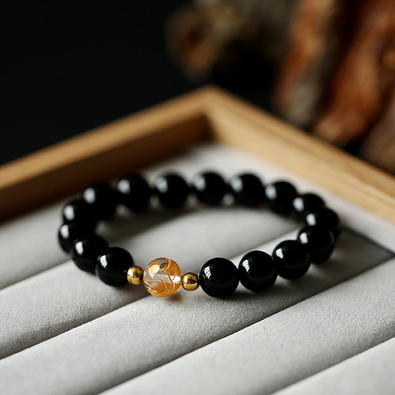Bracelet Force du Dragon | Obsidienne noire et onyx blanc 10 mm