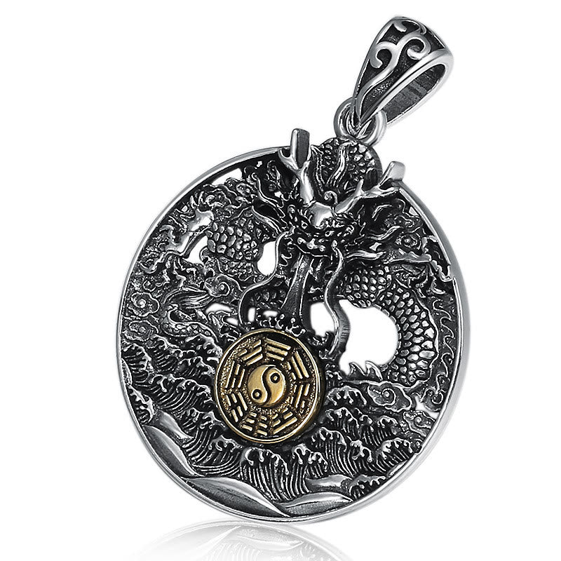 Collier Bagua Yin Yang Vagues du Dragon | Pendentif Chance et Force