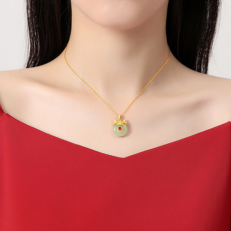Collier Dragon Zodiac | Argent sterling, jade Hetian et agate rouge