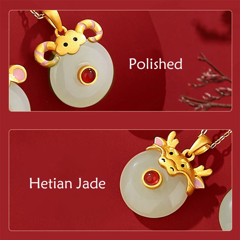 Collier Dragon Zodiac | Argent sterling, jade Hetian et agate rouge