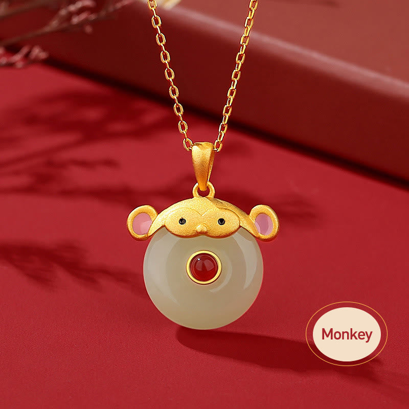 Collier Dragon Zodiac | Argent sterling, jade Hetian et agate rouge