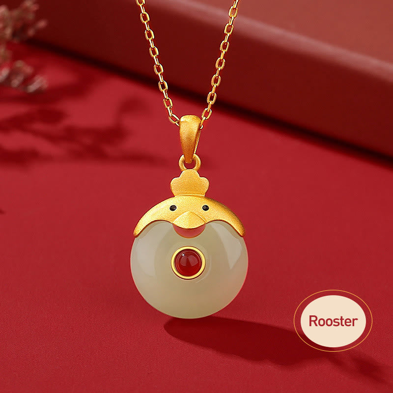 Collier Dragon Zodiac | Argent sterling, jade Hetian et agate rouge