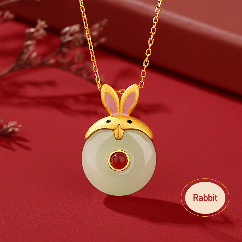 Collier Dragon Zodiac | Argent sterling, jade Hetian et agate rouge