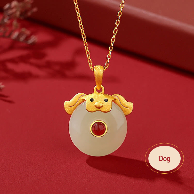 Collier Dragon Zodiac | Argent sterling, jade Hetian et agate rouge