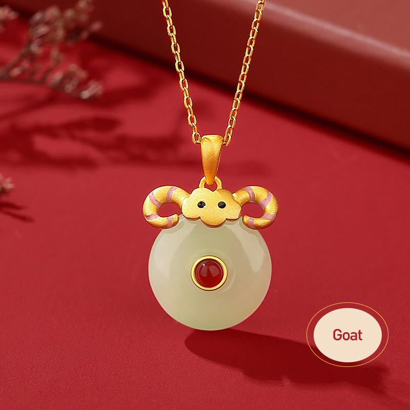 Collier Dragon Zodiac | Argent sterling, jade Hetian et agate rouge