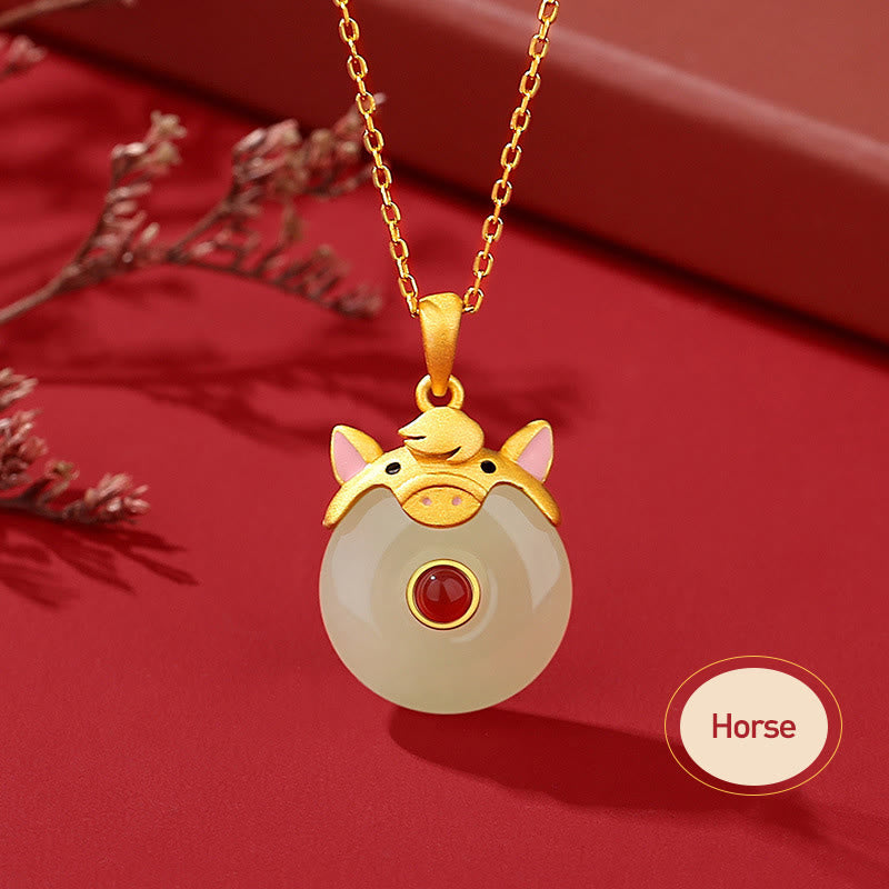 Collier Dragon Zodiac | Argent sterling, jade Hetian et agate rouge