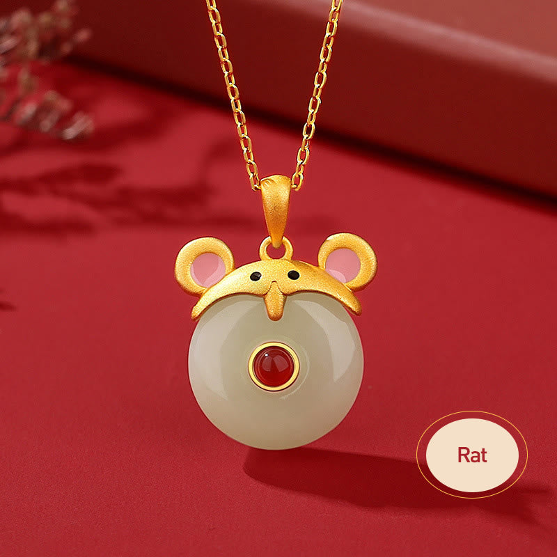 Collier Dragon Zodiac | Argent sterling, jade Hetian et agate rouge