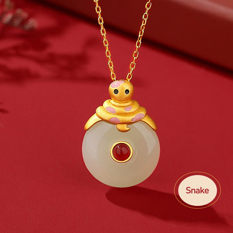 Collier Dragon Zodiac | Argent sterling, jade Hetian et agate rouge