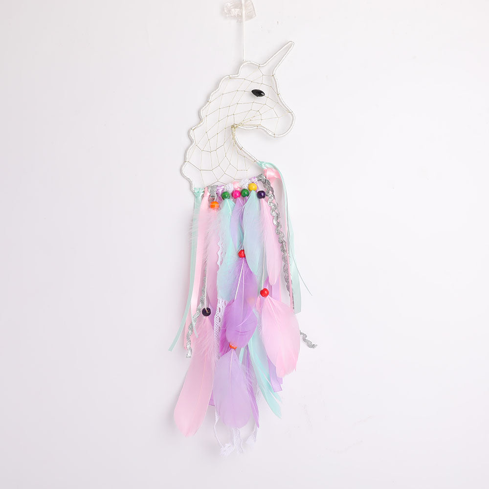 Dream Catcher Hanging Ornament with Pastel Feathers for Spiritual Decor