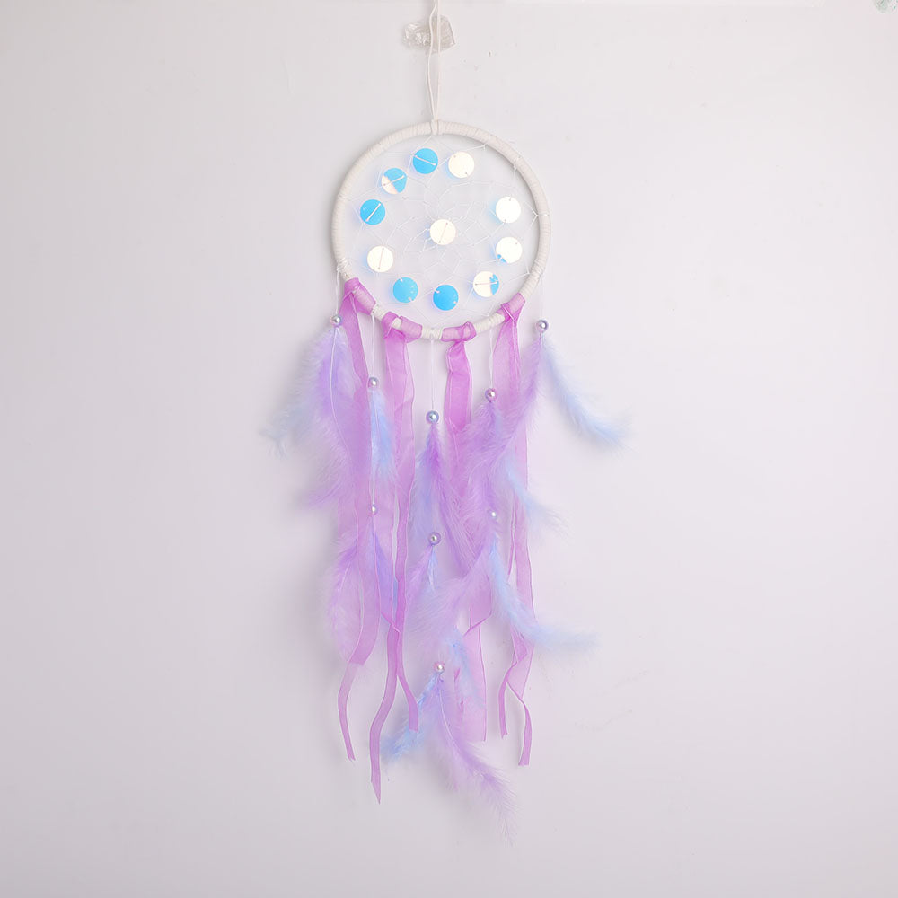 Dream Catcher Hanging Ornament with Pastel Feathers for Spiritual Decor
