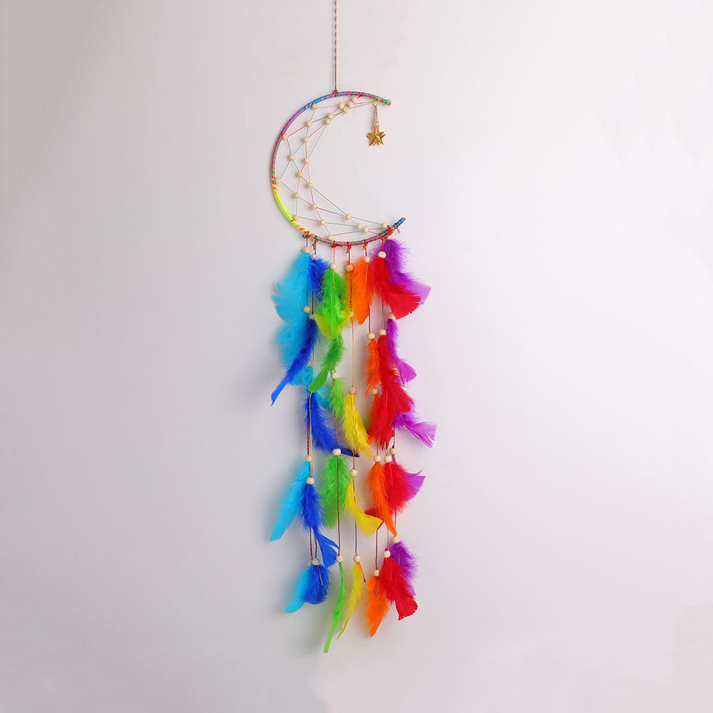 Dream Catcher Hanging Ornament with Pastel Feathers for Spiritual Decor