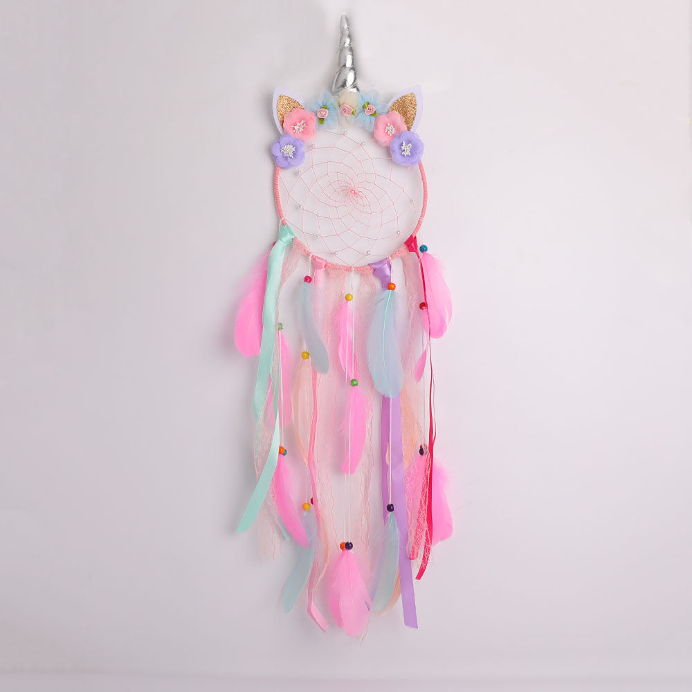 Dream Catcher Hanging Ornament with Pastel Feathers for Spiritual Decor