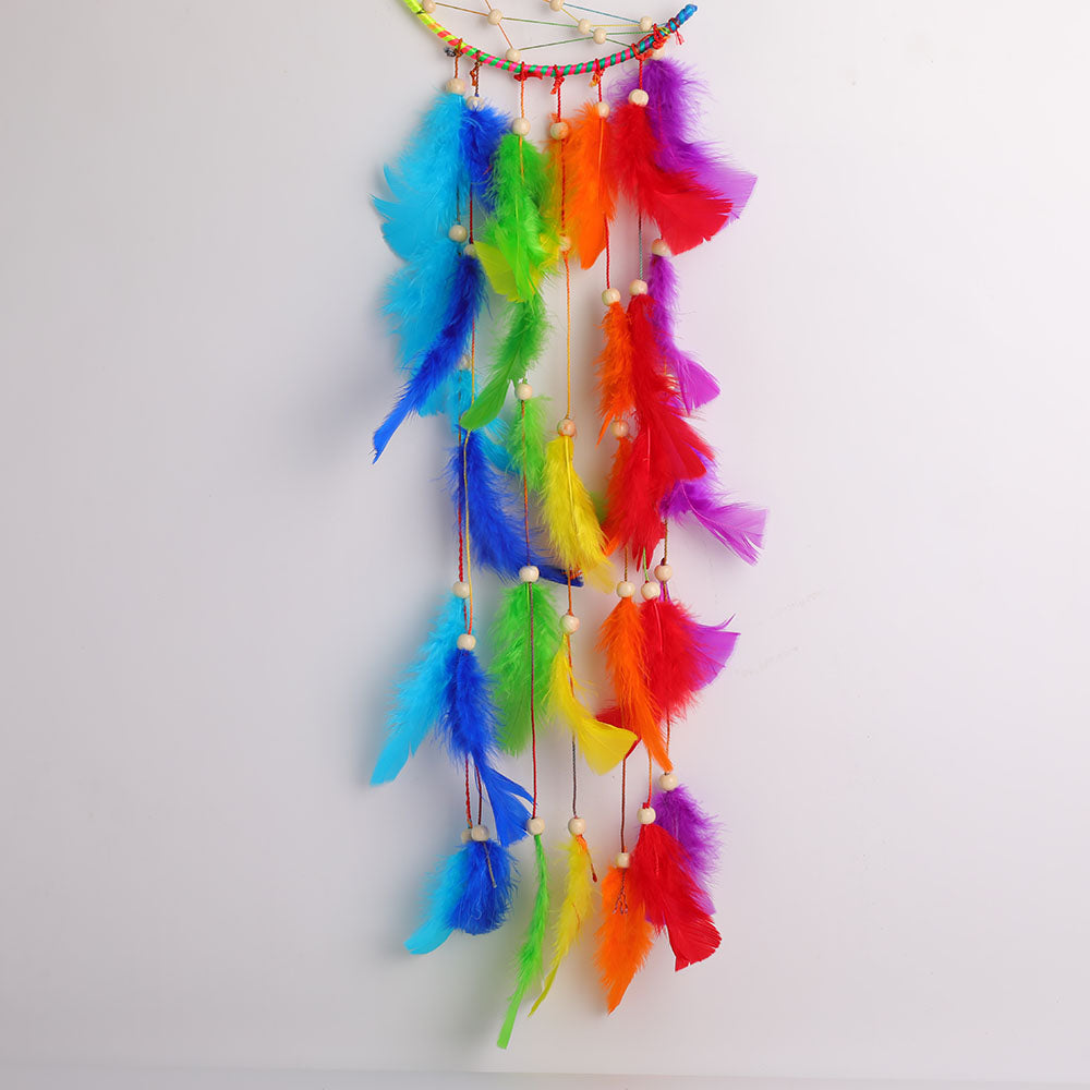 Dream Catcher Hanging Ornament with Pastel Feathers for Spiritual Decor
