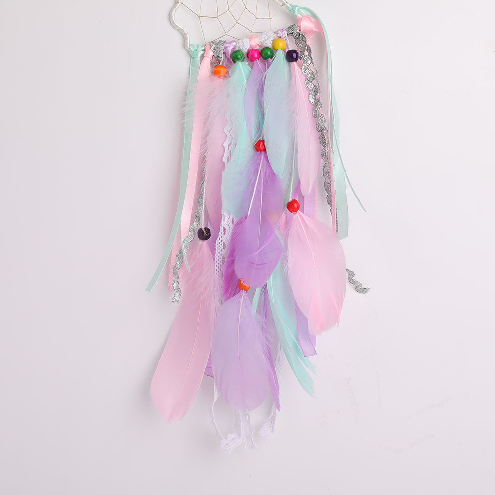 Dream Catcher Hanging Ornament with Pastel Feathers for Spiritual Decor
