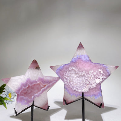 Sculpture en cristal d'agate rose Druzy en forme d'étoile, 4,8 à 6,2 pouces