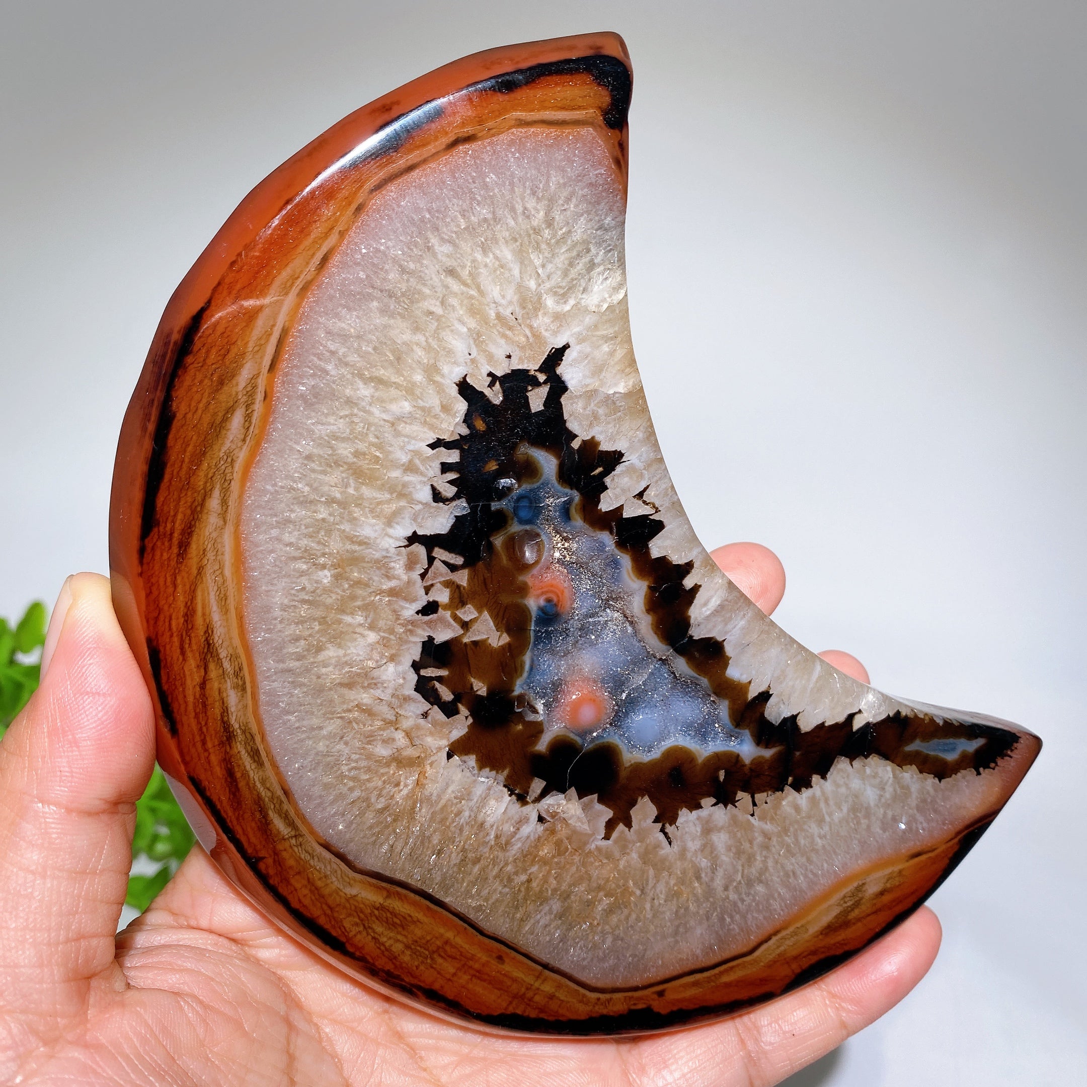 Druzy Sardonyx Moon Crystal Figurine 5-6" Healing Carving