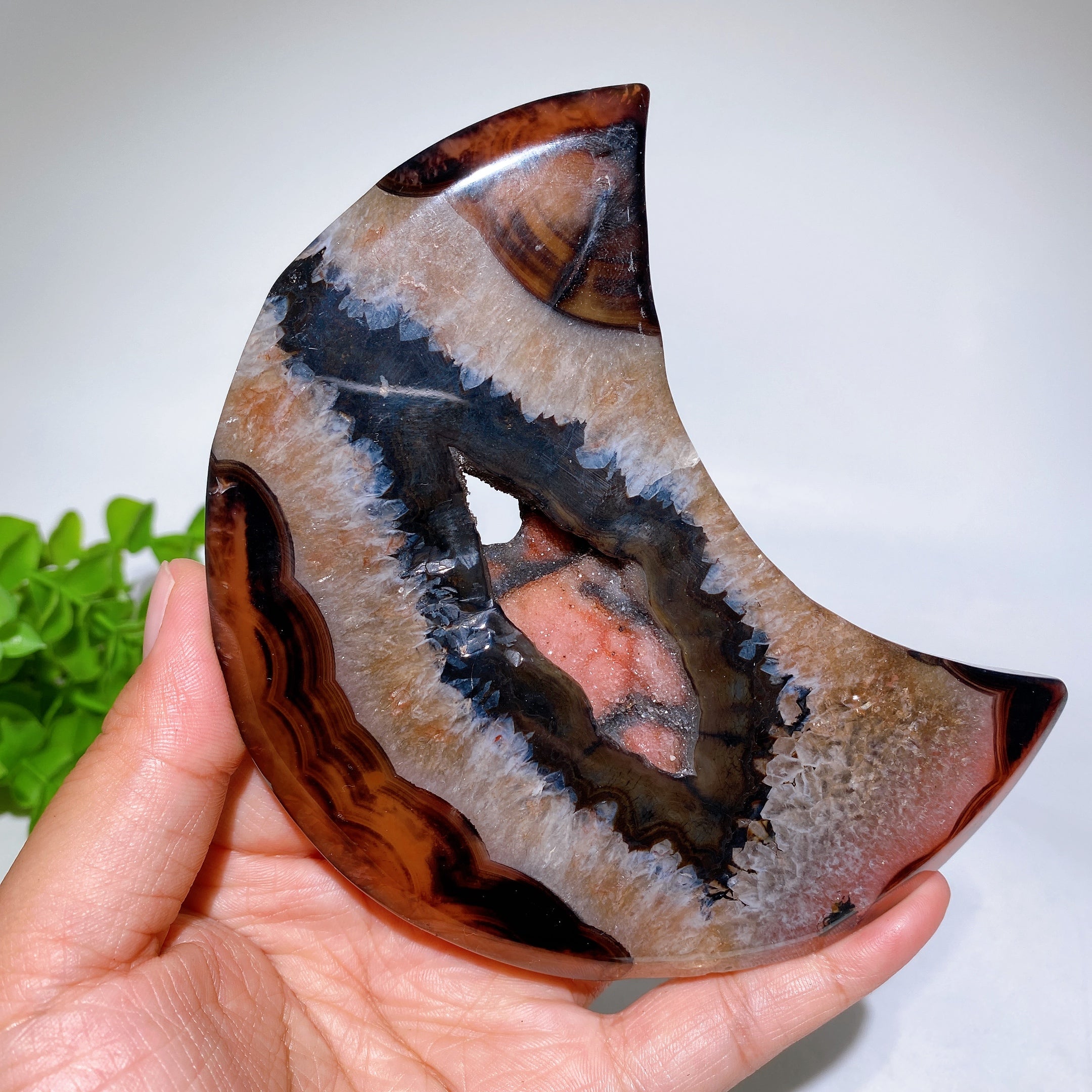 Druzy Sardonyx Moon Crystal Figurine 5-6" Healing Carving
