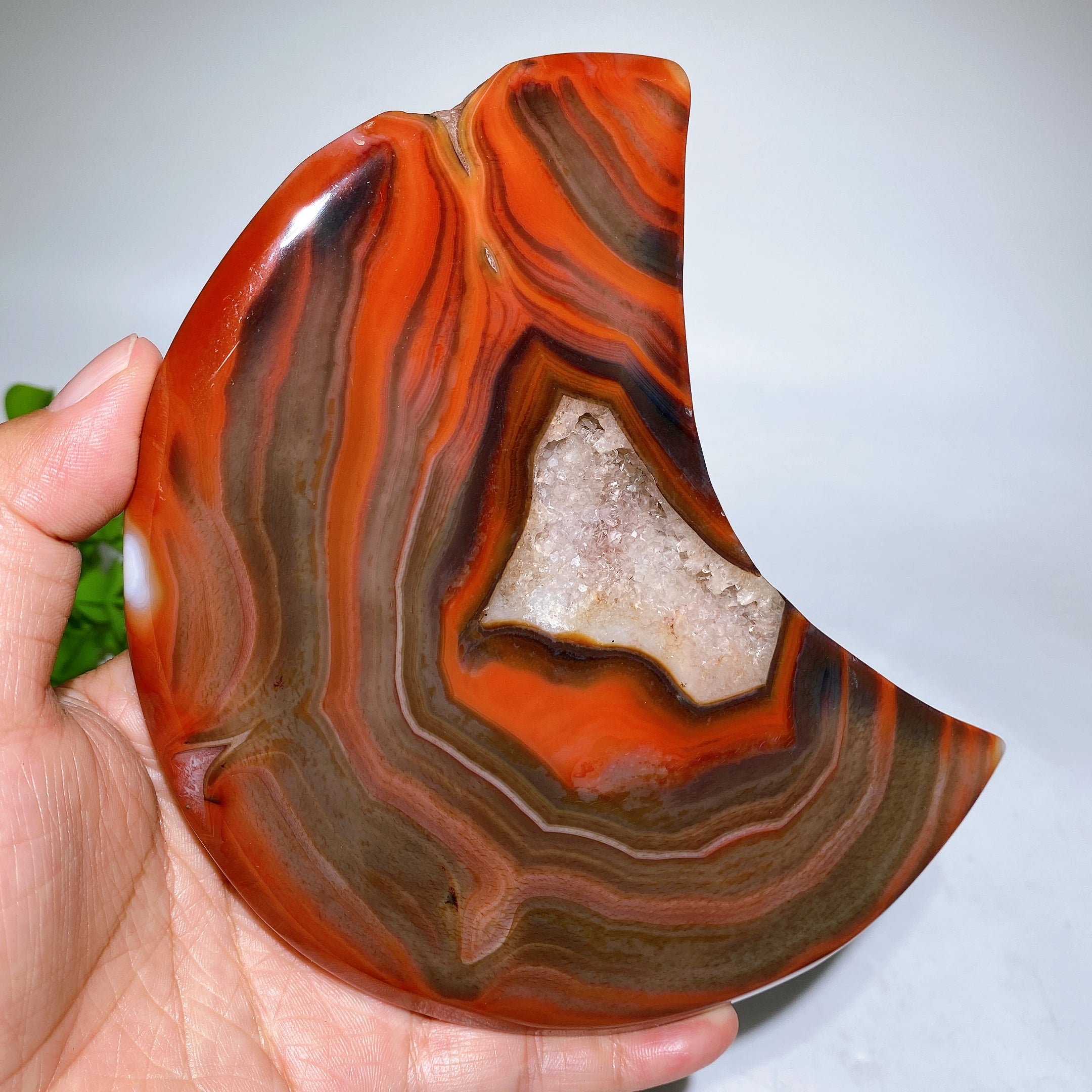 Druzy Sardonyx Moon Crystal Figurine 5-6" Healing Carving