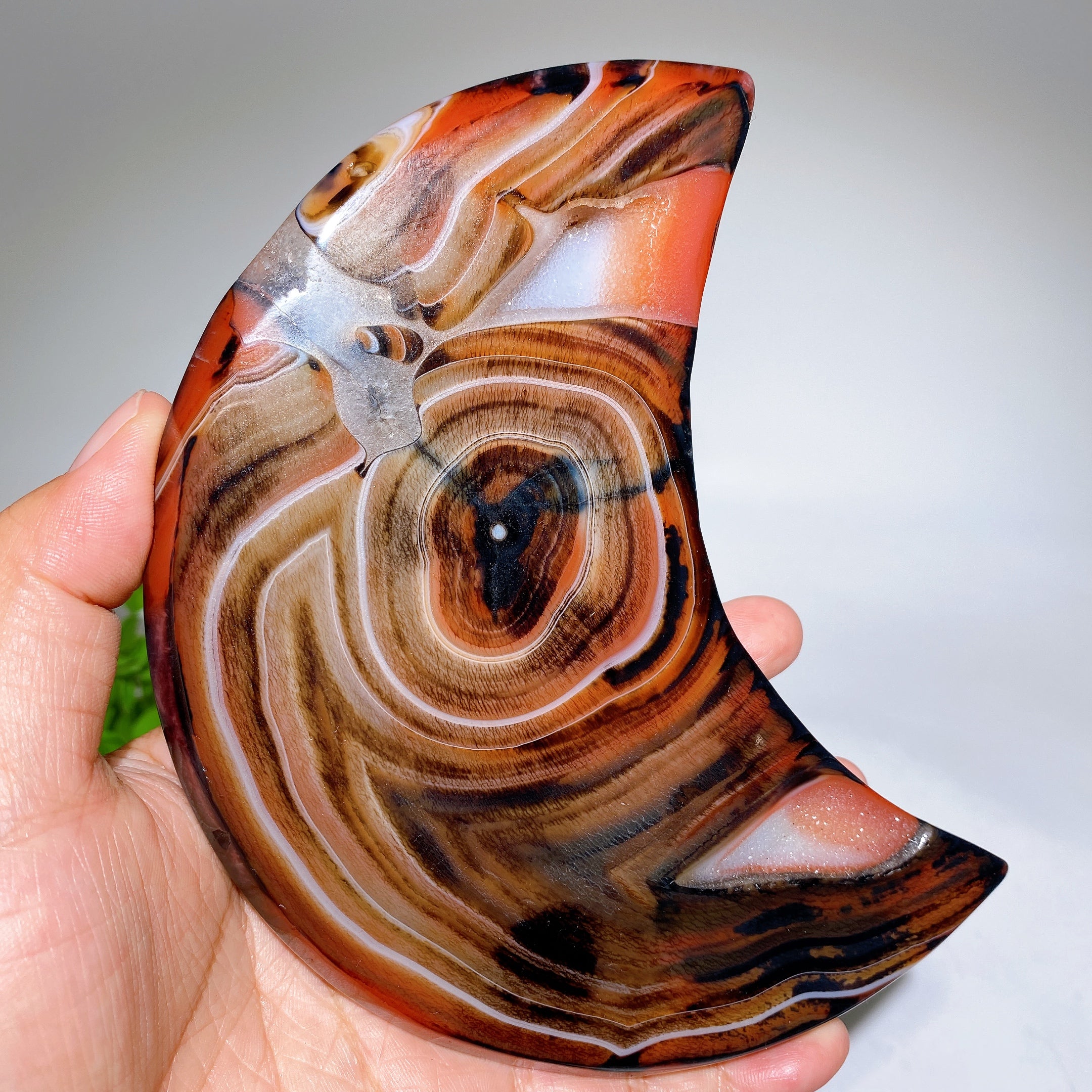 Druzy Sardonyx Moon Crystal Figurine 5-6" Healing Carving