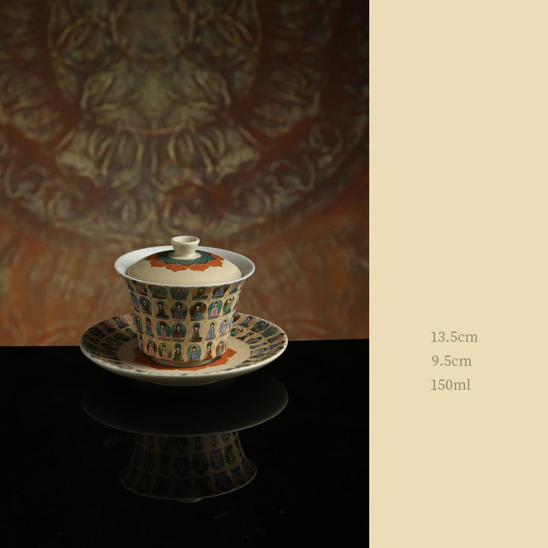 Gaiwan en céramique de Dunhuang avec mille bouddhas et couvercle 150 ml