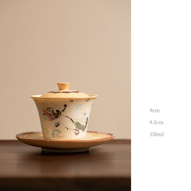 Gaiwan en céramique de Dunhuang avec mille bouddhas et couvercle 150 ml