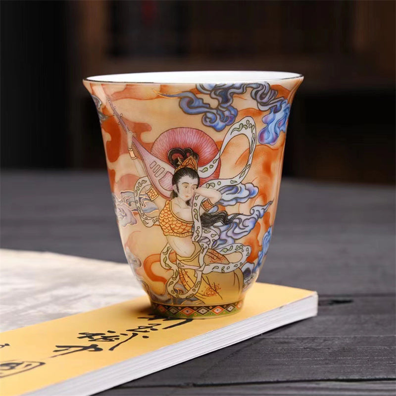 Tasse à thé en céramique Dunhuang Flying Apsaras 100 ml, décor zen