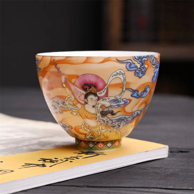 Tasse à thé en céramique Dunhuang Flying Apsaras 100 ml, décor zen