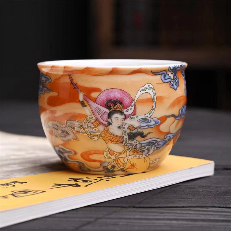 Tasse à thé en céramique Dunhuang Flying Apsaras 100 ml, décor zen