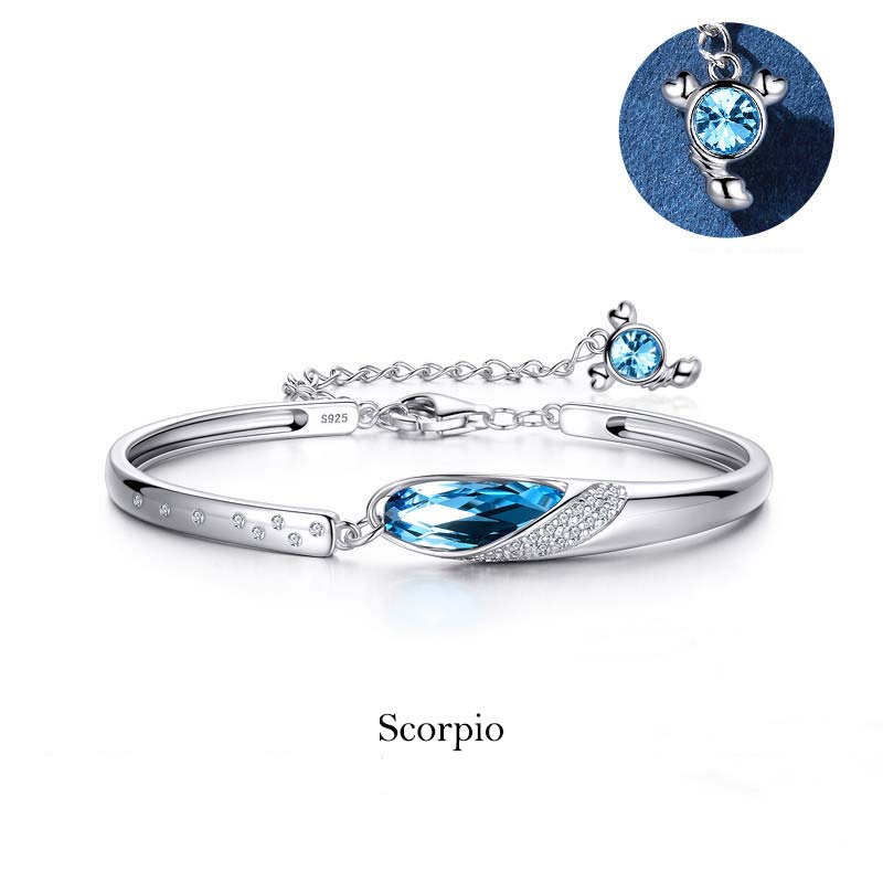 925 Silver Plated Copper Chinese Zodiac Charm Bracelet with Blue Crystal